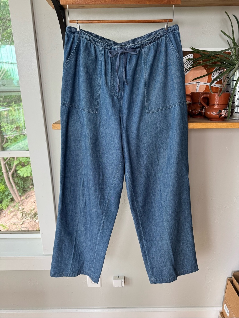 L.L. Bean Drawstring Waist Soft Drapey Denim Wide Leg Jeans Large